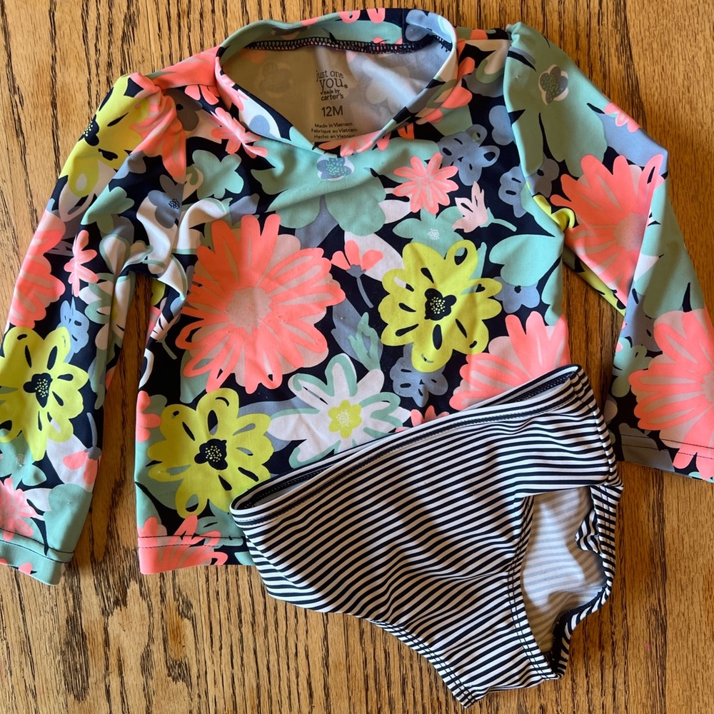 Floral Long Sleeve Kids Swim Set